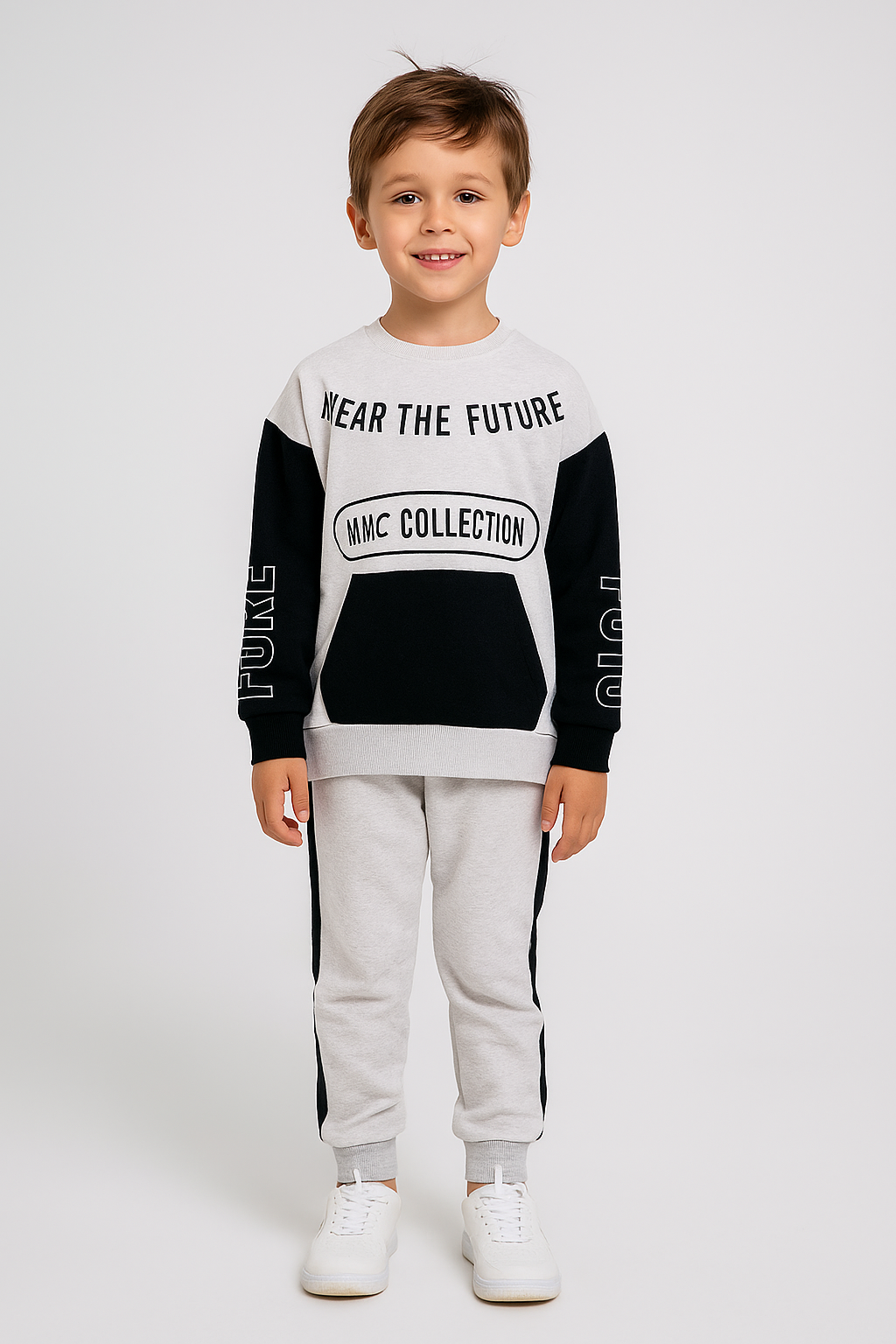 Mickey Mouse Baskılı Çizgili Erkek Çocuk Haki Bej Alt Üst Takım