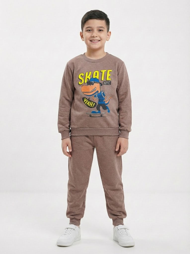 Arabalı Baskılı Bej Erkek Çocuk Pijama Takımı – 2-6 Yaş