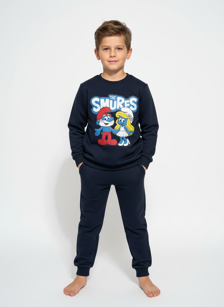 Cool Bear Temalı Bisiklet Yaka Erkek Çocuk Lacivert Alt Üst Takım