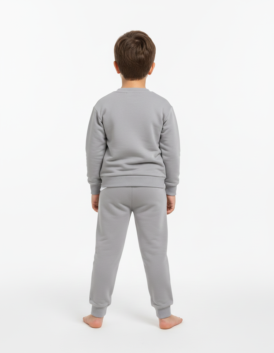 Gri 2375 Baskılı Katman Görünümlü Erkek Çocuk Eşofman Takımı (5-8 Yaş)