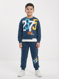 İndigo Mavi 2375 Baskılı Katman Görünümlü Erkek Çocuk Eşofman Takımı (5-8 Yaş)