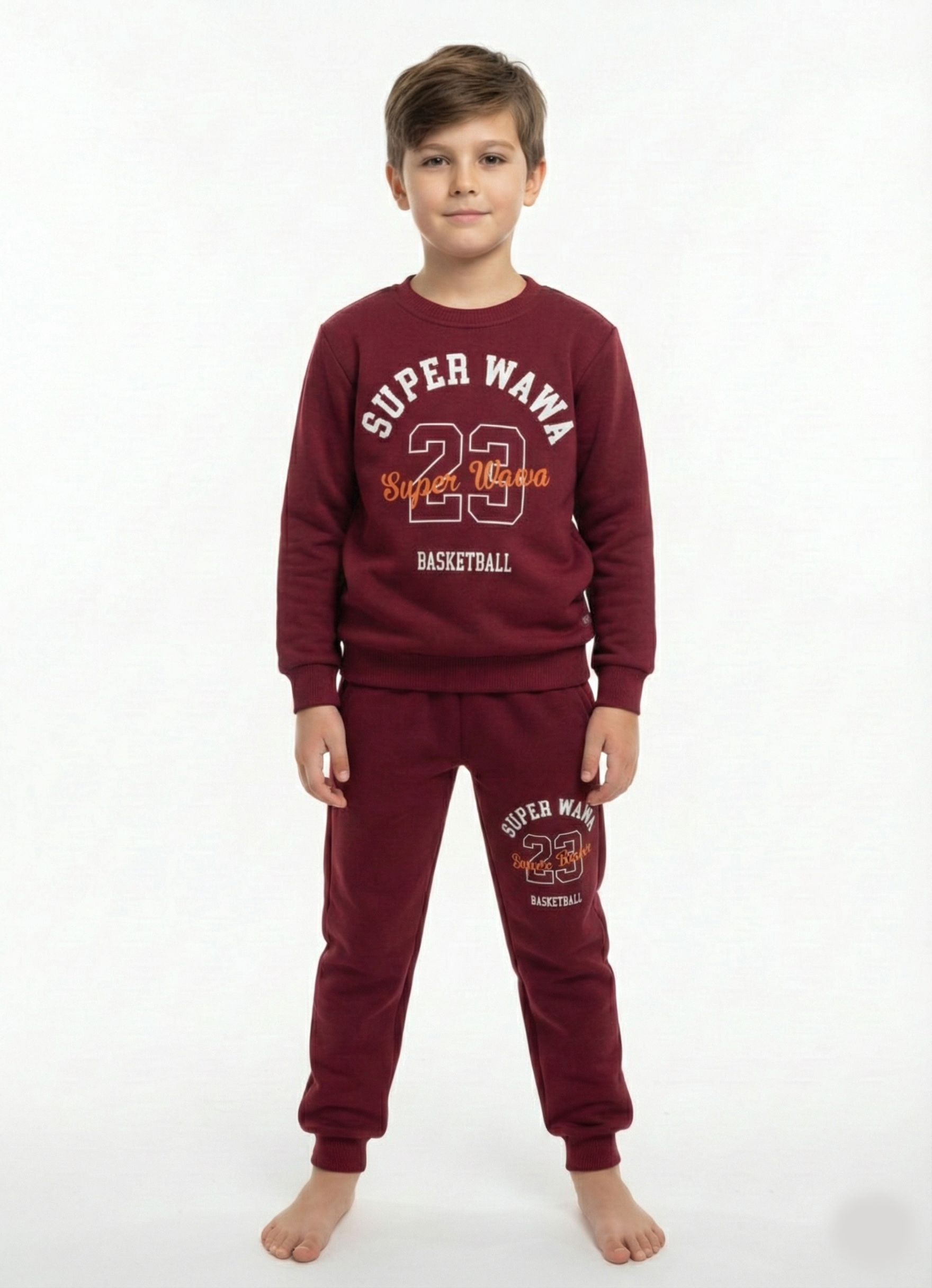 Erkek Çocuk Bordo Basketbol Temalı Eşofman Takımı (2-6 Yaş)