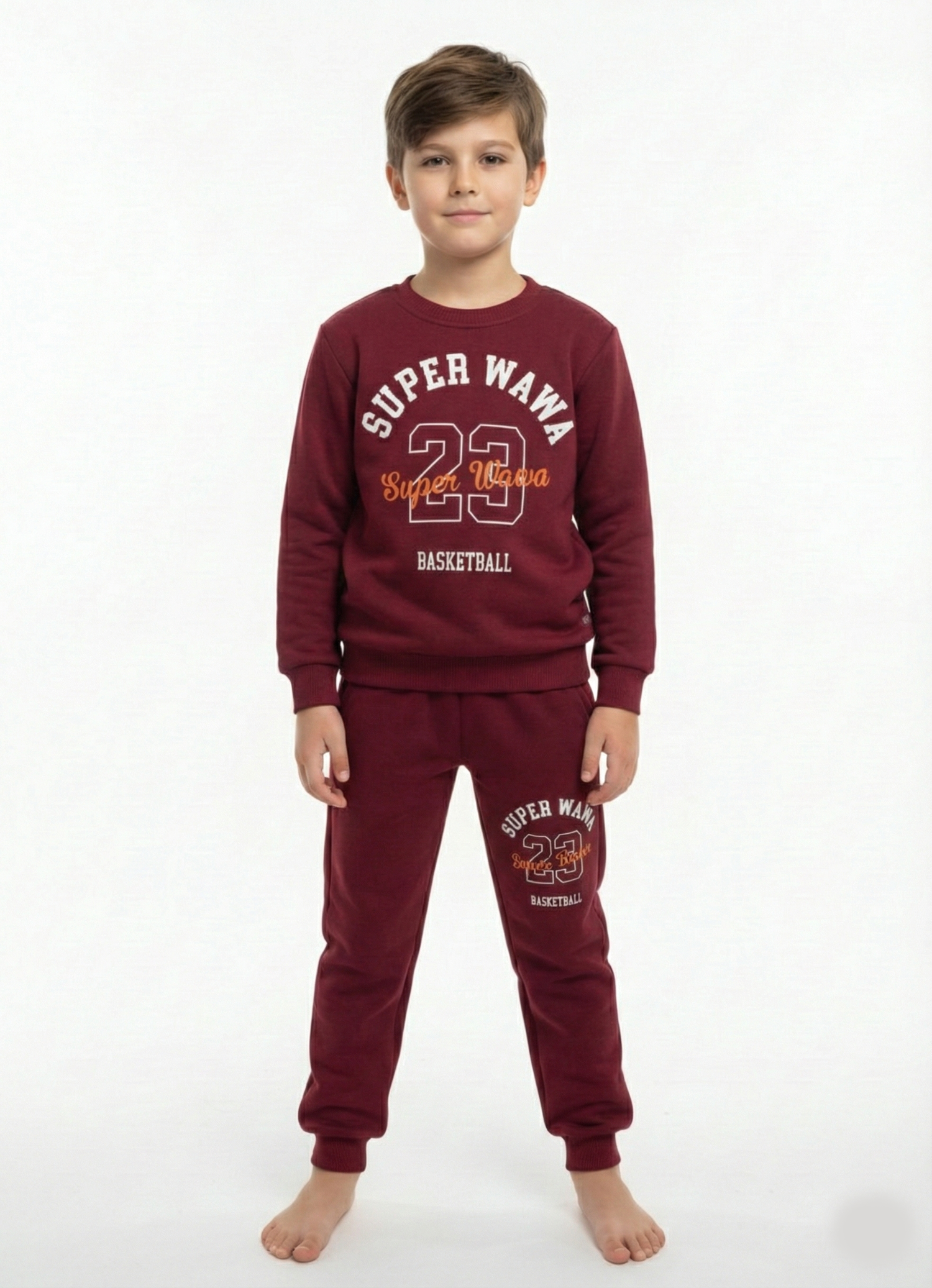 Erkek Çocuk Bordo Basketbol Temalı Eşofman Takımı (2-6 Yaş)