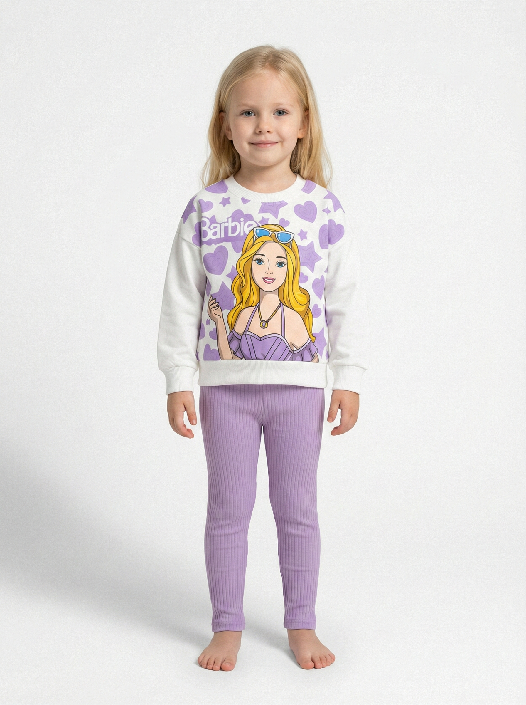 Barbie Yazılı Kız Çocuk Lila Alt Üst Takım