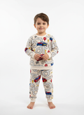 Arabalı Baskılı Bej Erkek Çocuk Pijama Takımı – 2-6 Yaş