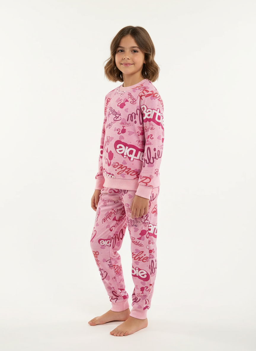 Barbie Desenli Pembe Kız Çocuk Pijama Takımı – 3-7 Yaş