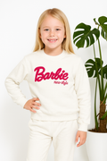 Barbie Yazısı Figürlü Kız Çocuk Beyaz Bisiklet Yaka Sweat
