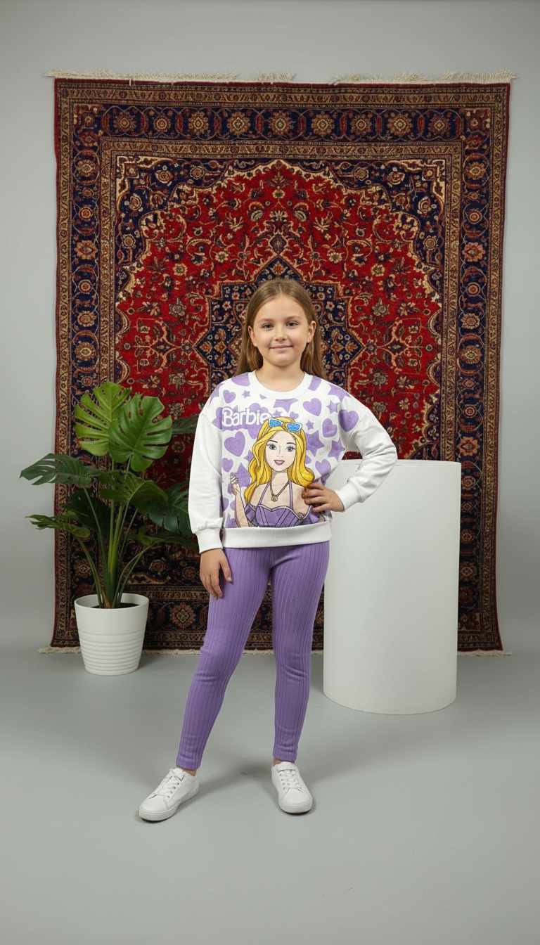 Barbie Yazılı Kız Çocuk Lila Alt Üst Takım