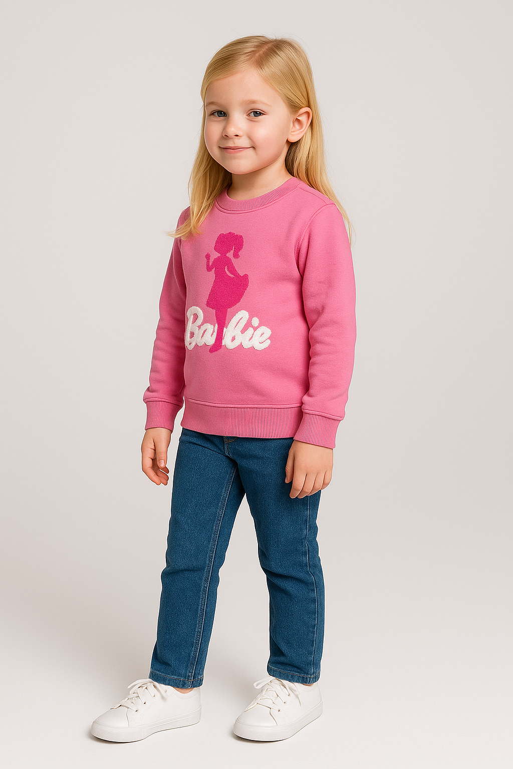 Barbie Figürlü Kız Çocuk Pembe Bisiklet Yaka Sweat