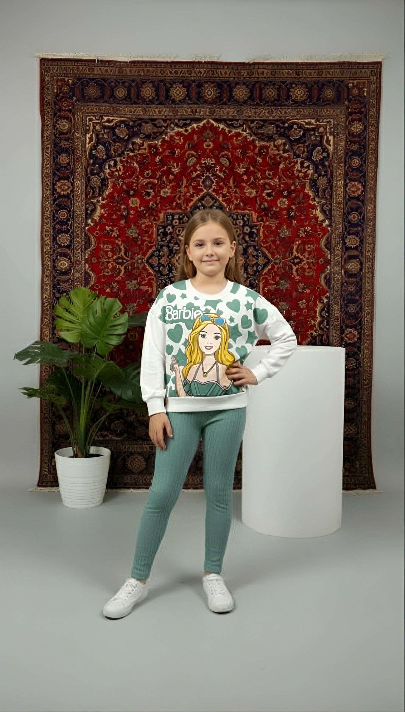 Barbie Yazılı Kız Çocuk Yeşil Alt Üst Takım