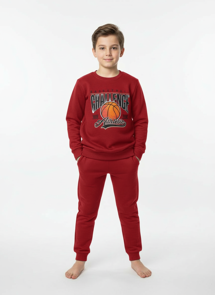 Kırmızı Basketbol Baskılı Erkek Çocuk Alt Üst Takım 3-11 Yaş