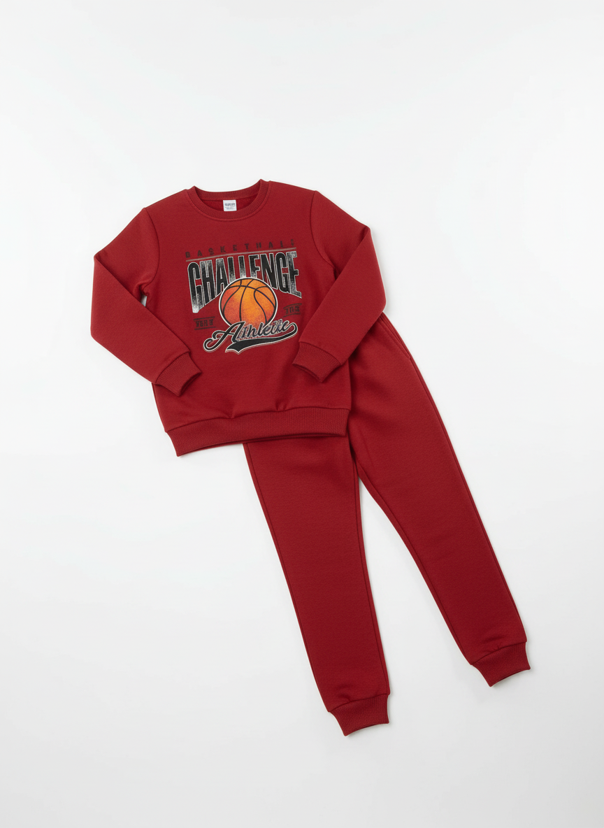 Kırmızı Basketbol Baskılı Erkek Çocuk Alt Üst Takım 3-11 Yaş