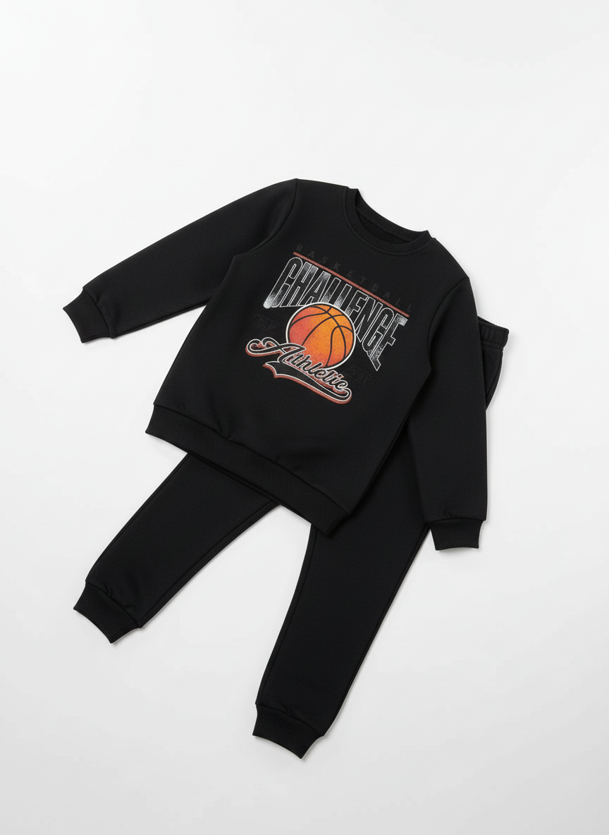 Siyah Basketbol Baskılı Erkek Çocuk Alt Üst Takım – 3-11 Yaş