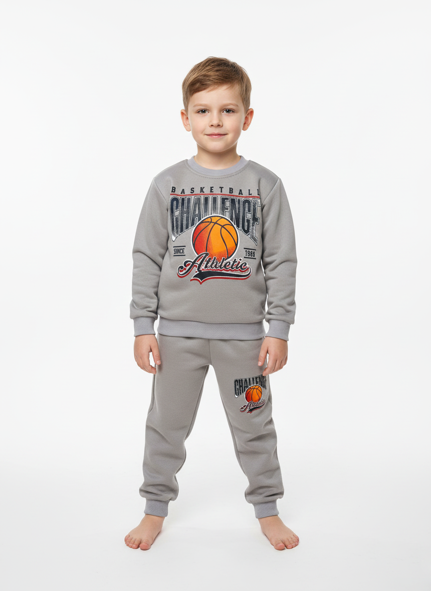 Vizon Basketbol Baskılı İçi Polarlı Erkek Çocuk Eşofman Takımı (2-6 Yaş)