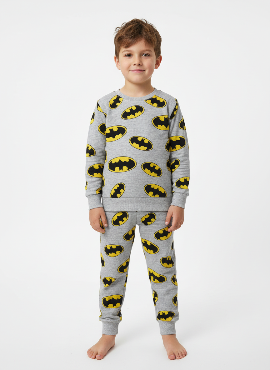 Batman Desenli Gri Erkek Çocuk Pijama Takımı – 3-7 Yaş