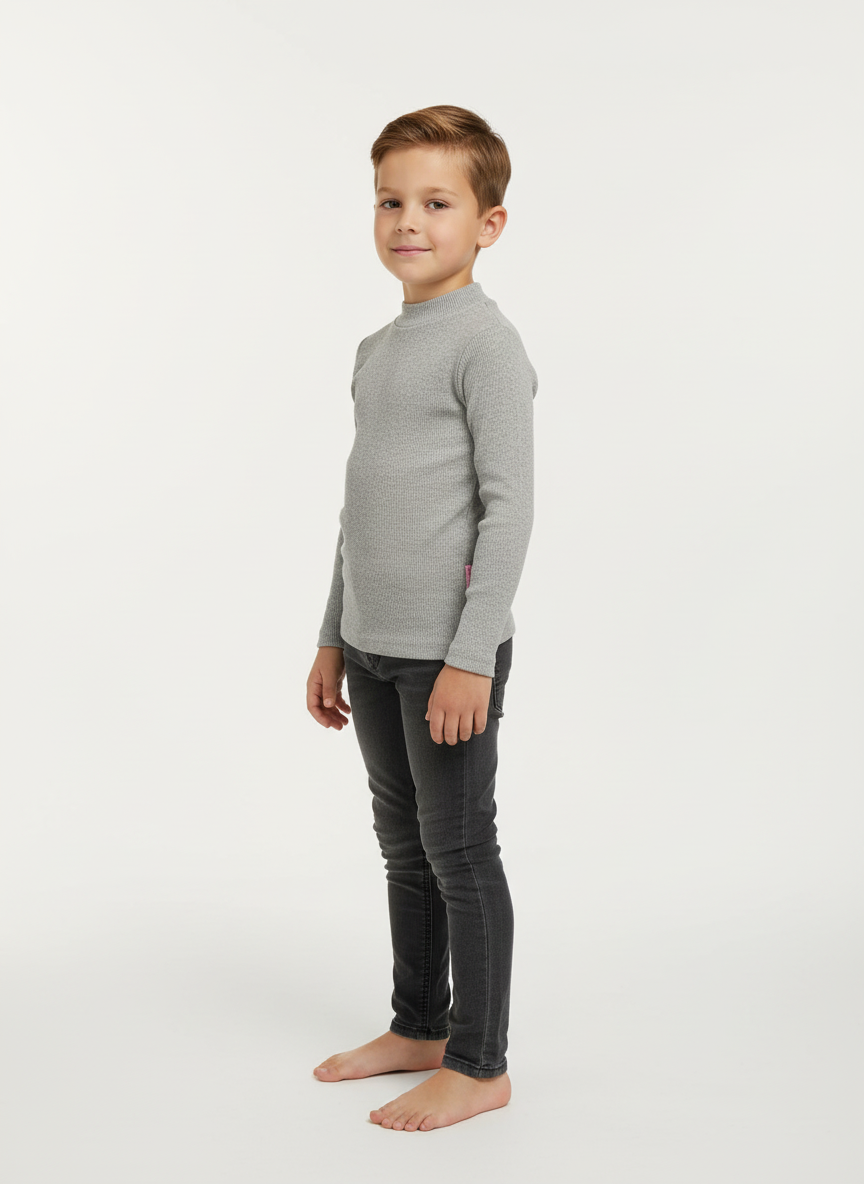 Esnek Fitilli Unisex Çocuk Gri Body – 5-8 Yaş