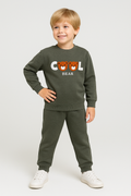Cool Bear Temalı Bisiklet Yaka Erkek Çocuk Haki Alt Üst Takım