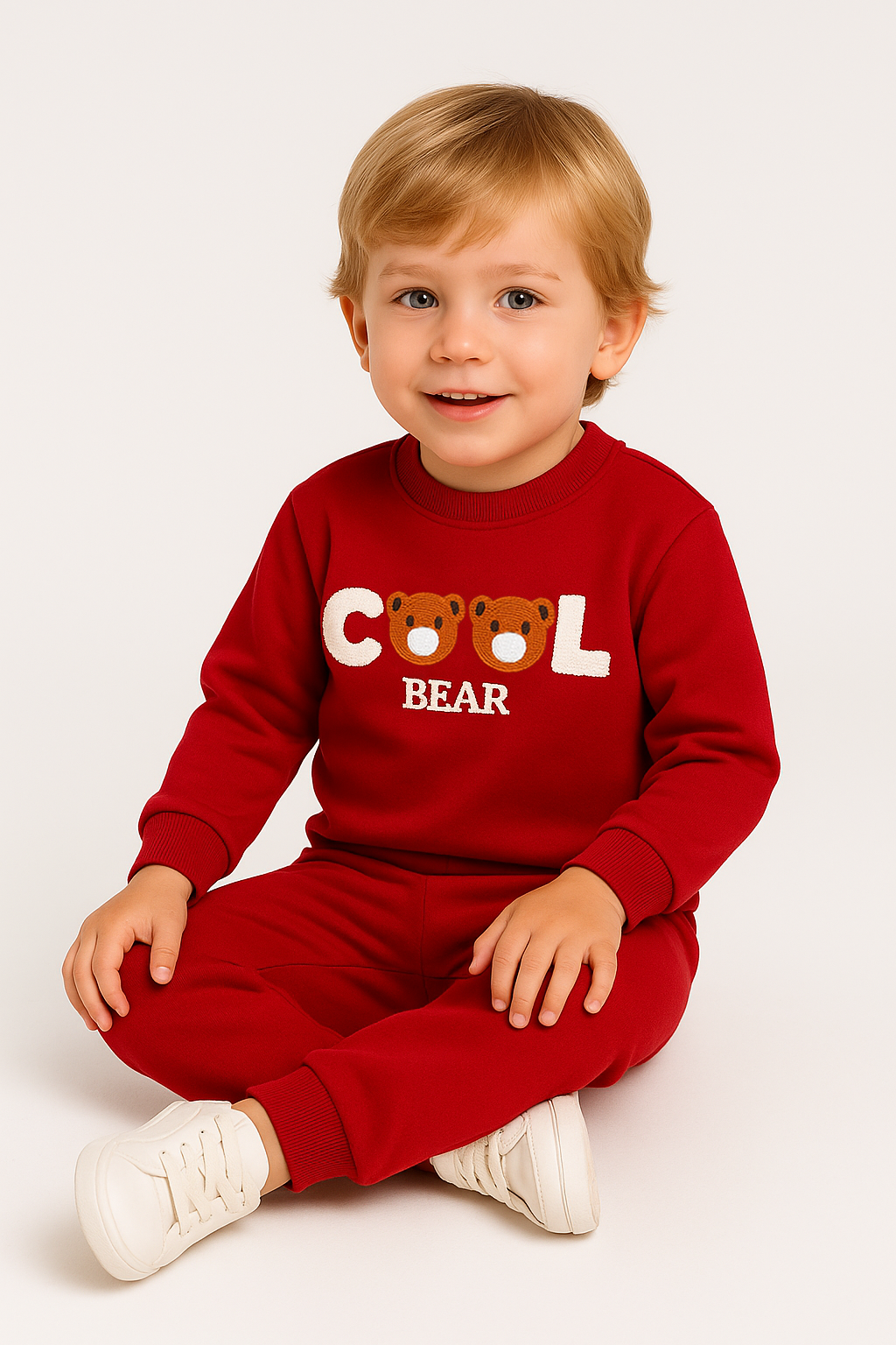Cool Bear Temalı Bisiklet Yaka Erkek Çocuk Kırmızı Alt Üst Takım