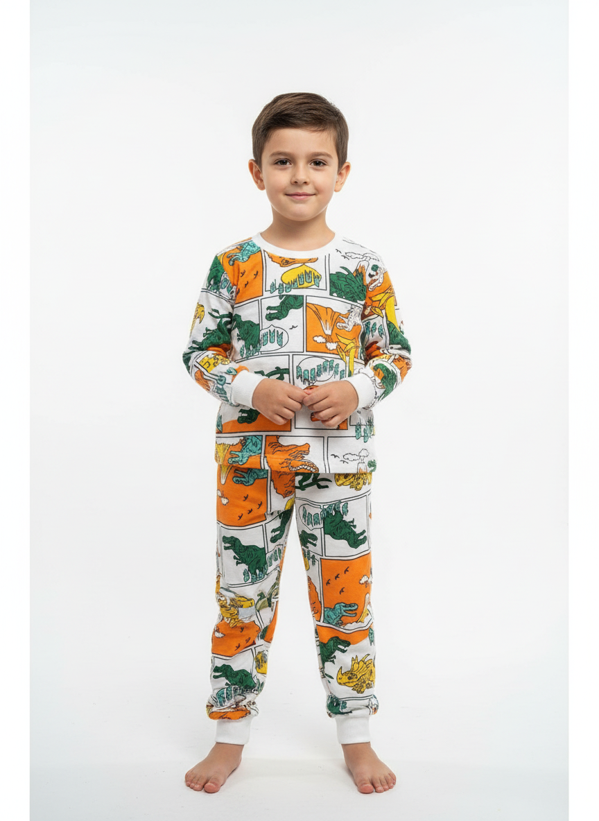 Dinozor Baskılı Erkek Çocuk Pijama Takımı – 3-7 Yaş