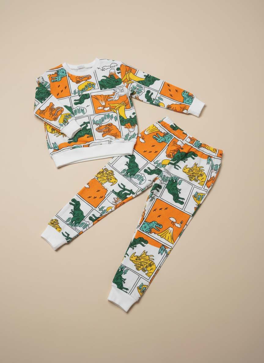 Dinozor Baskılı Erkek Çocuk Pijama Takımı – 3-7 Yaş