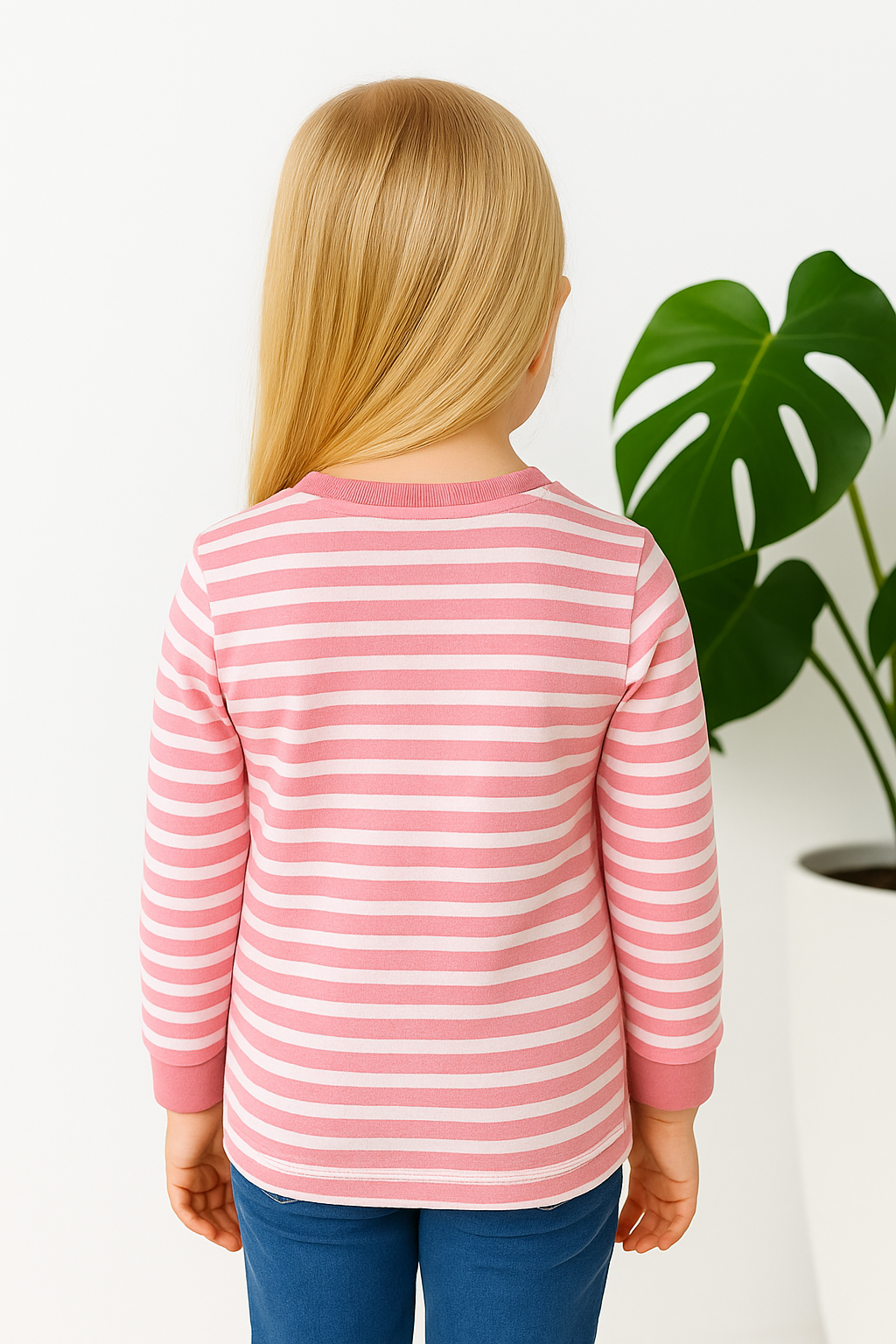 Kız Ve Çiçek Baskılı Bisiklet Yaka Kız Çocuk Pembe Sweat