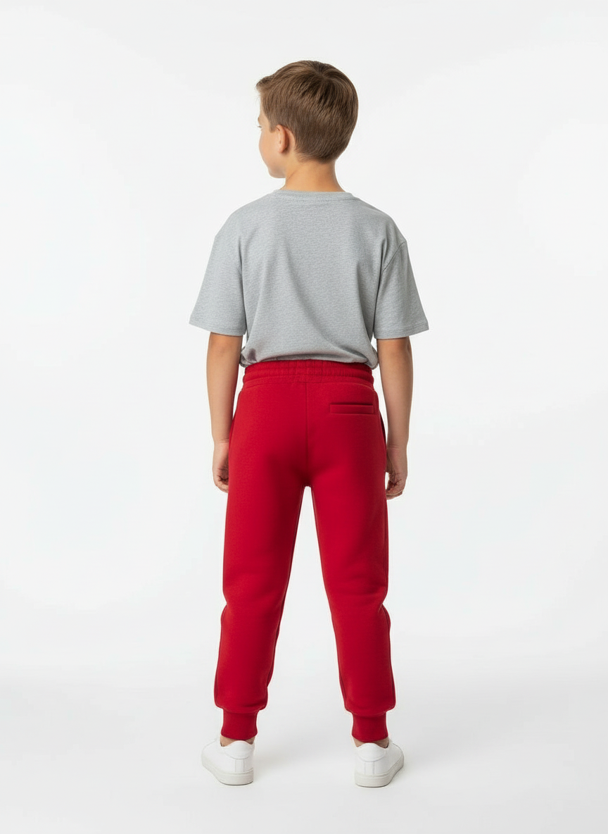 Erkek Çocuk Kırmızı %100 Pamuk Kompakt Şardonlu 3 İplik Eşofman Altı – Jogger Alt – 5-12 Yaş