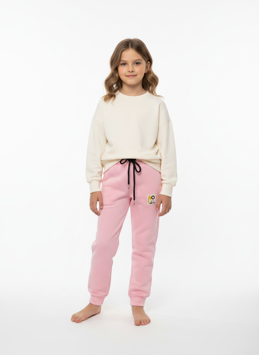 Kız Çocuk Pembe %100 Pamuk Kompakt Şardonlu 3 İplik Eşofman Altı – Jogger Alt – 5-12 Yaş