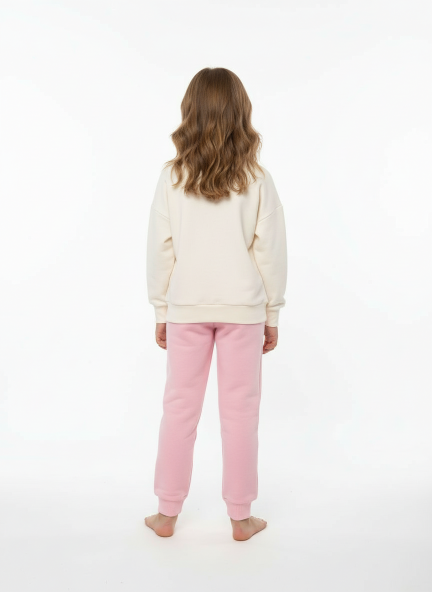 Kız Çocuk Pembe %100 Pamuk Kompakt Şardonlu 3 İplik Eşofman Altı – Jogger Alt – 5-12 Yaş