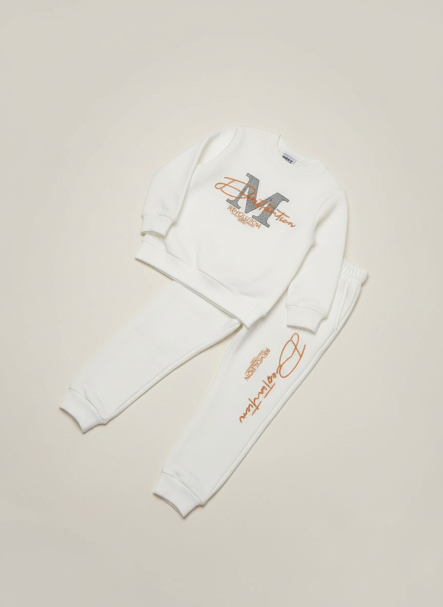 Beyaz Kompakt Baskılı Çocuk Eşofman Takımı (9–12 Yaş)