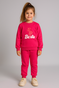 Barbie Figürlü Kız Çocuk Koyu Pembe Bisiklet Yaka Sweat