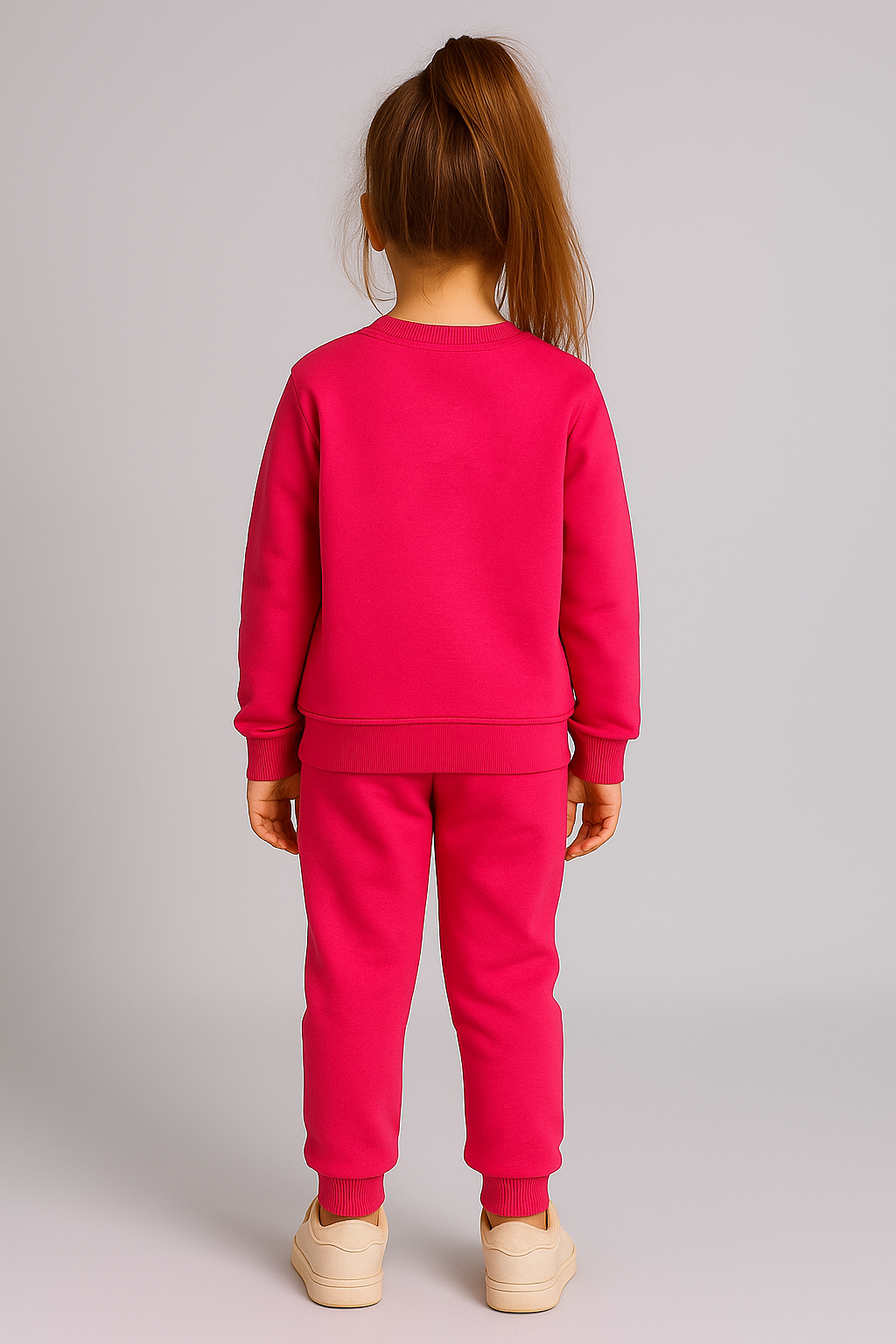 Barbie Figürlü Kız Çocuk Koyu Pembe Bisiklet Yaka Sweat