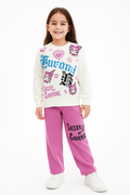 Kuromi Ve Taç Baskılı Kız Çocuk Mor Alt Üst Takım
