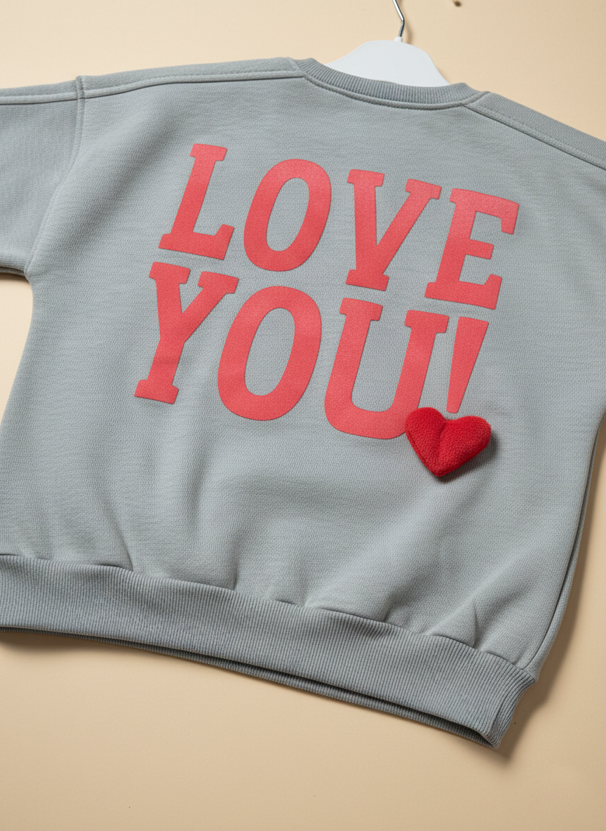 Gri Ön ve Sırt Kalp Detaylı Kız Çocuk Eşofman Takımı (5-8 Yaş)