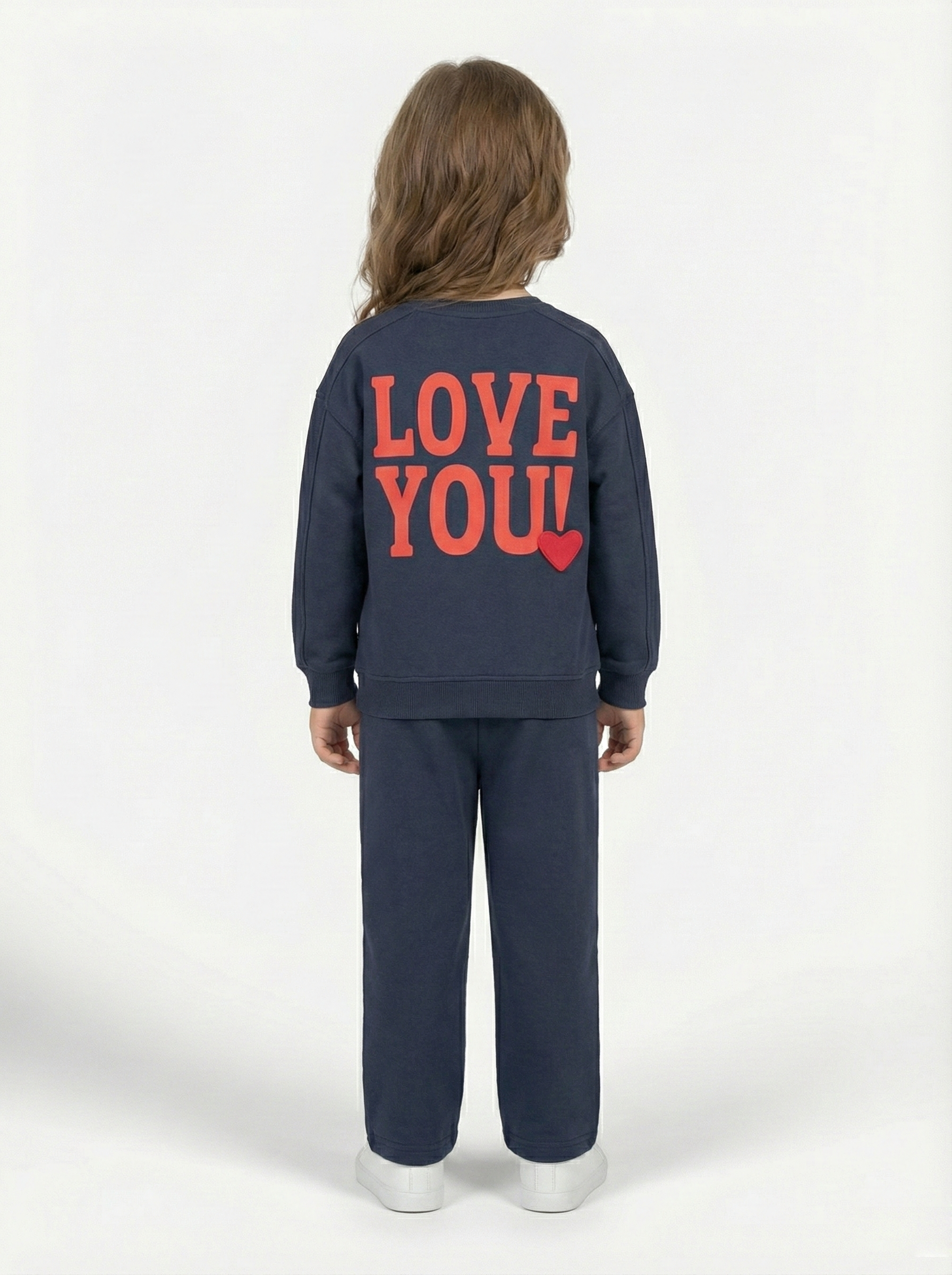 Koyu Gri (Füme) Ön ve Sırt Kalp Detaylı Kız Çocuk Eşofman Takımı (5-8 Yaş)