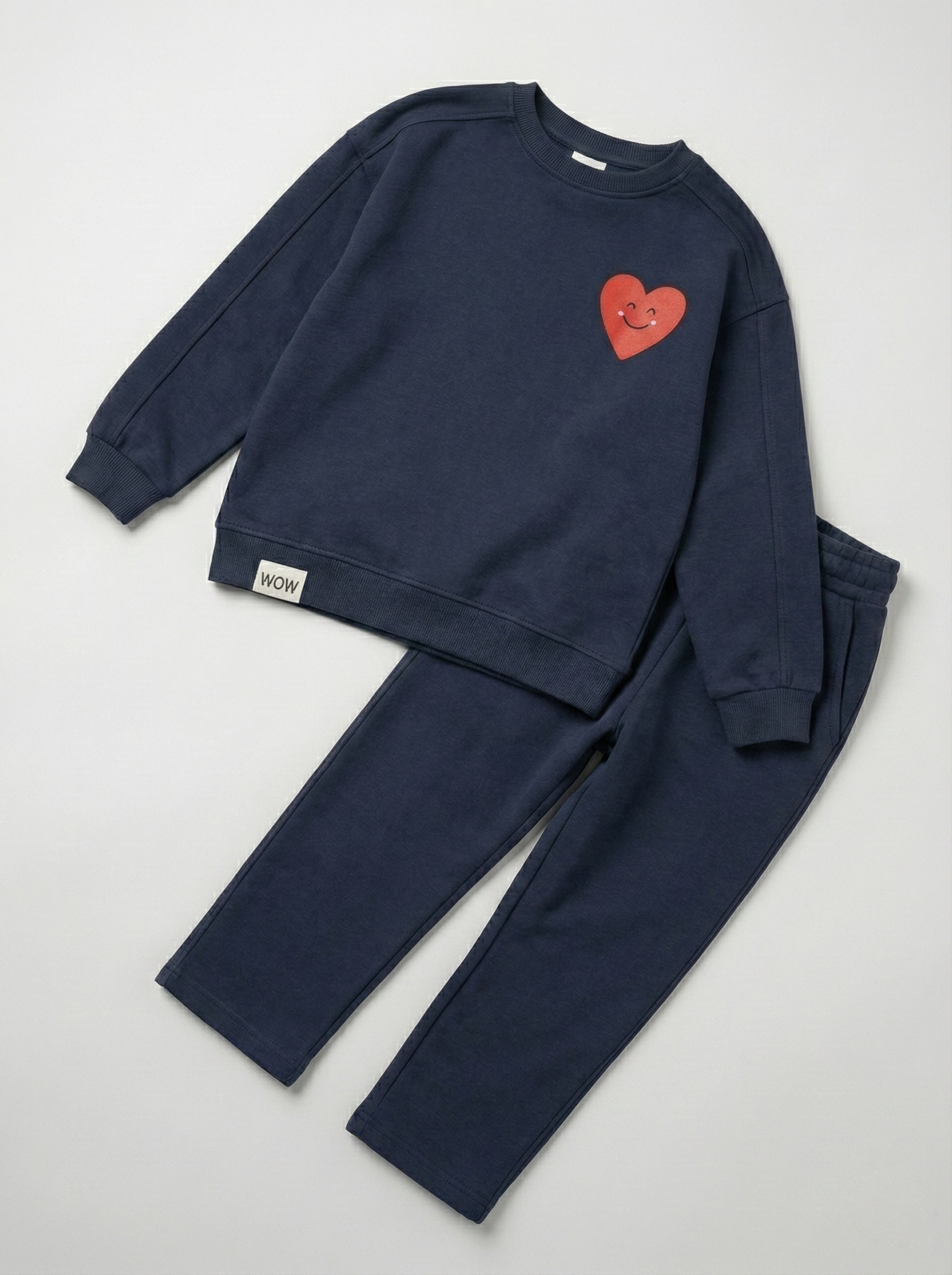 Koyu Gri (Füme) Ön ve Sırt Kalp Detaylı Kız Çocuk Eşofman Takımı (5-8 Yaş)