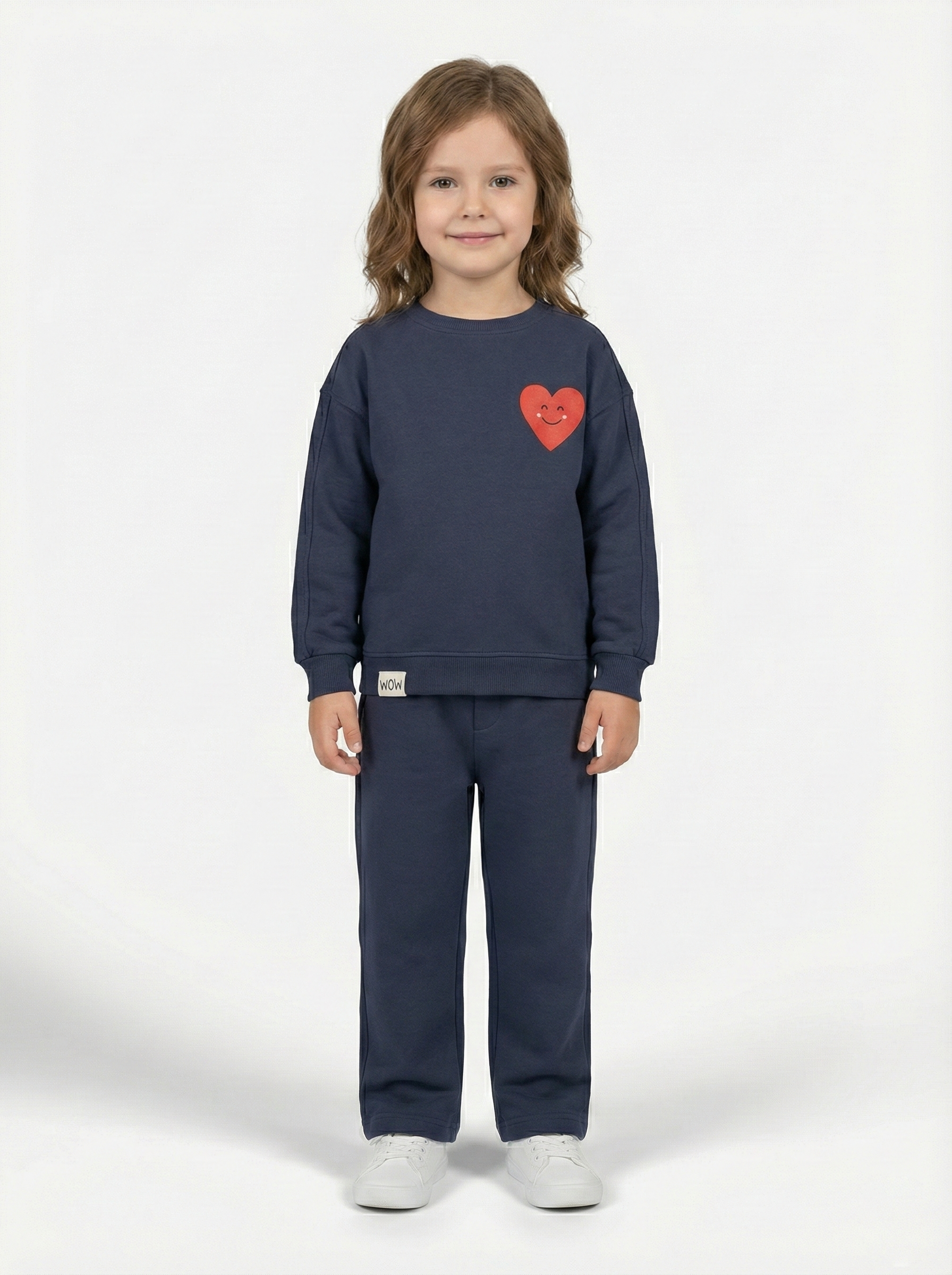 Koyu Gri (Füme) Ön ve Sırt Kalp Detaylı Kız Çocuk Eşofman Takımı (5-8 Yaş)