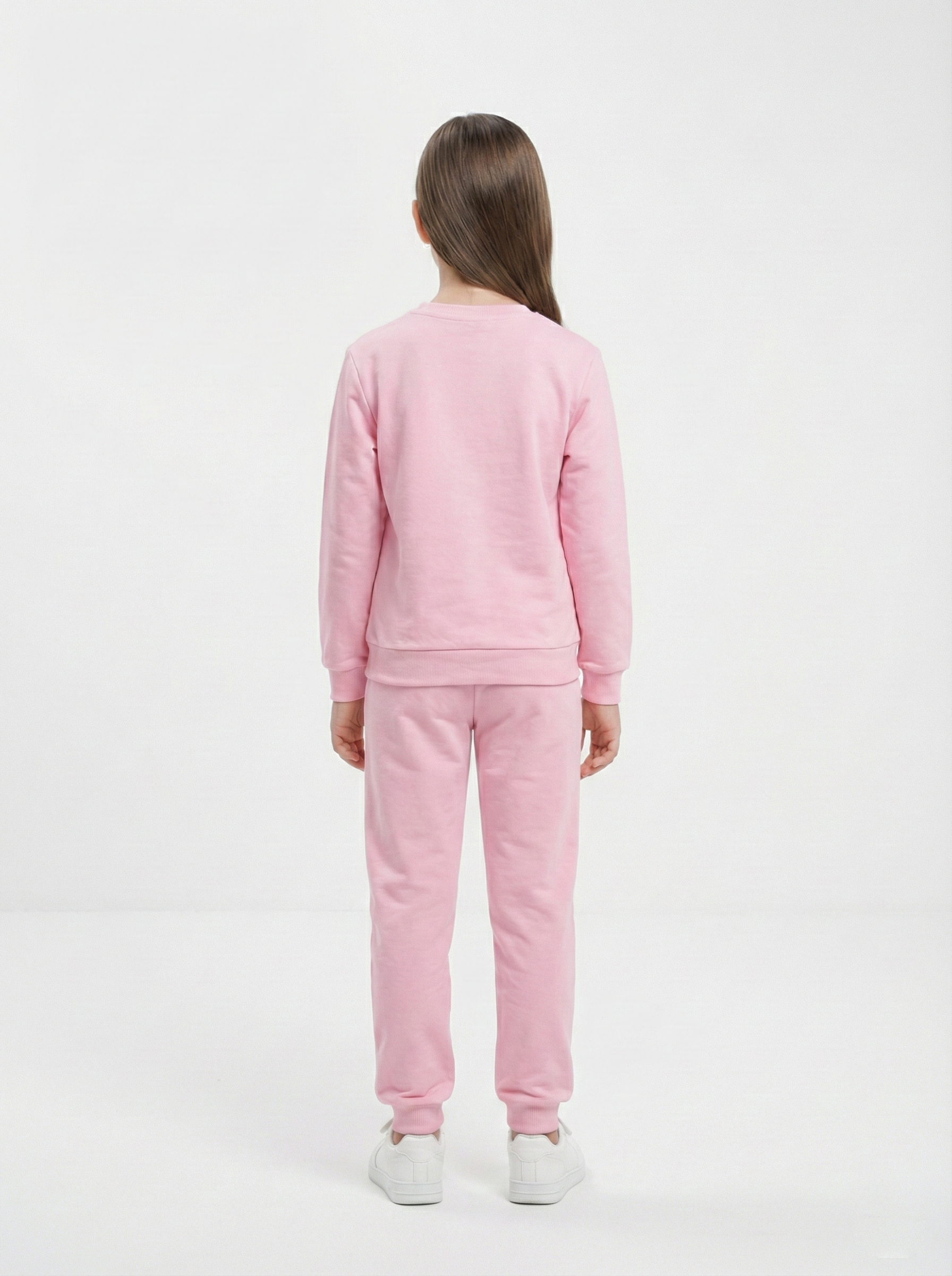 Pembe Meow Kedi Baskılı İçi Polarlı Kız Çocuk Eşofman Takımı (2-10 Yaş)