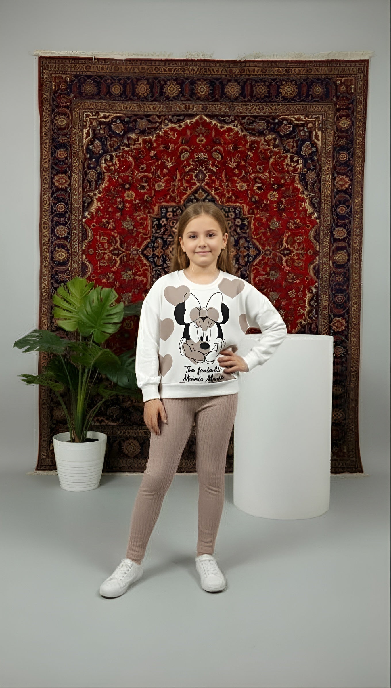 Minnie Yazılı Kız Çocuk Kahverengi Alt Üst Takım