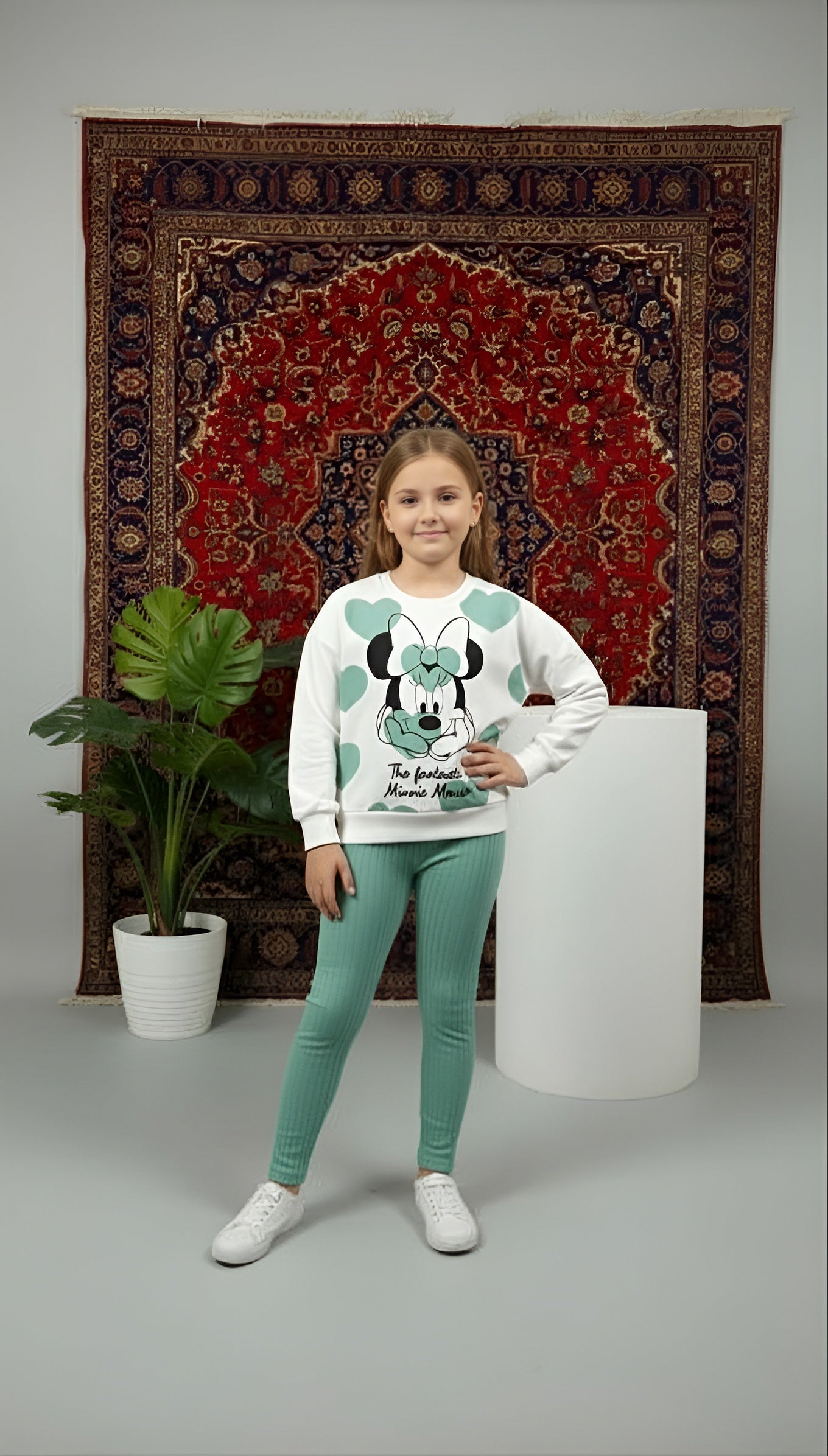 Minnie Yazılı Kız Çocuk Yeşil Alt Üst Takım