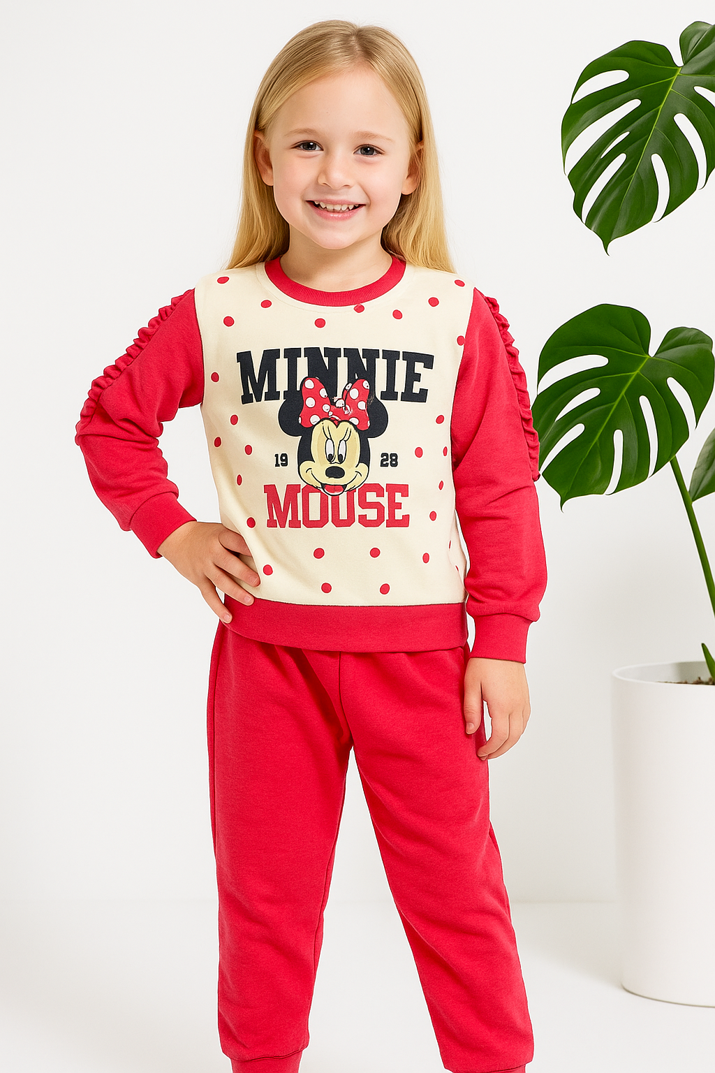 Minnie Mouse Figürlü Kız Çocuk Fuşya Alt Üst Takım
