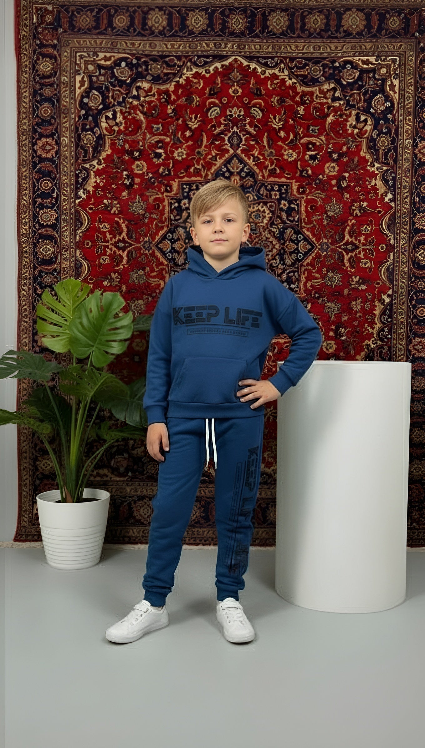 Keep Life Yazılı Kapşonlu Erkek Çocuk Petrol Mavisi Alt Üst Takım
