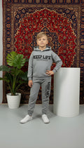 Keep Life Yazılı Kapşonlu Erkek Çocuk Gri Alt Üst Takım