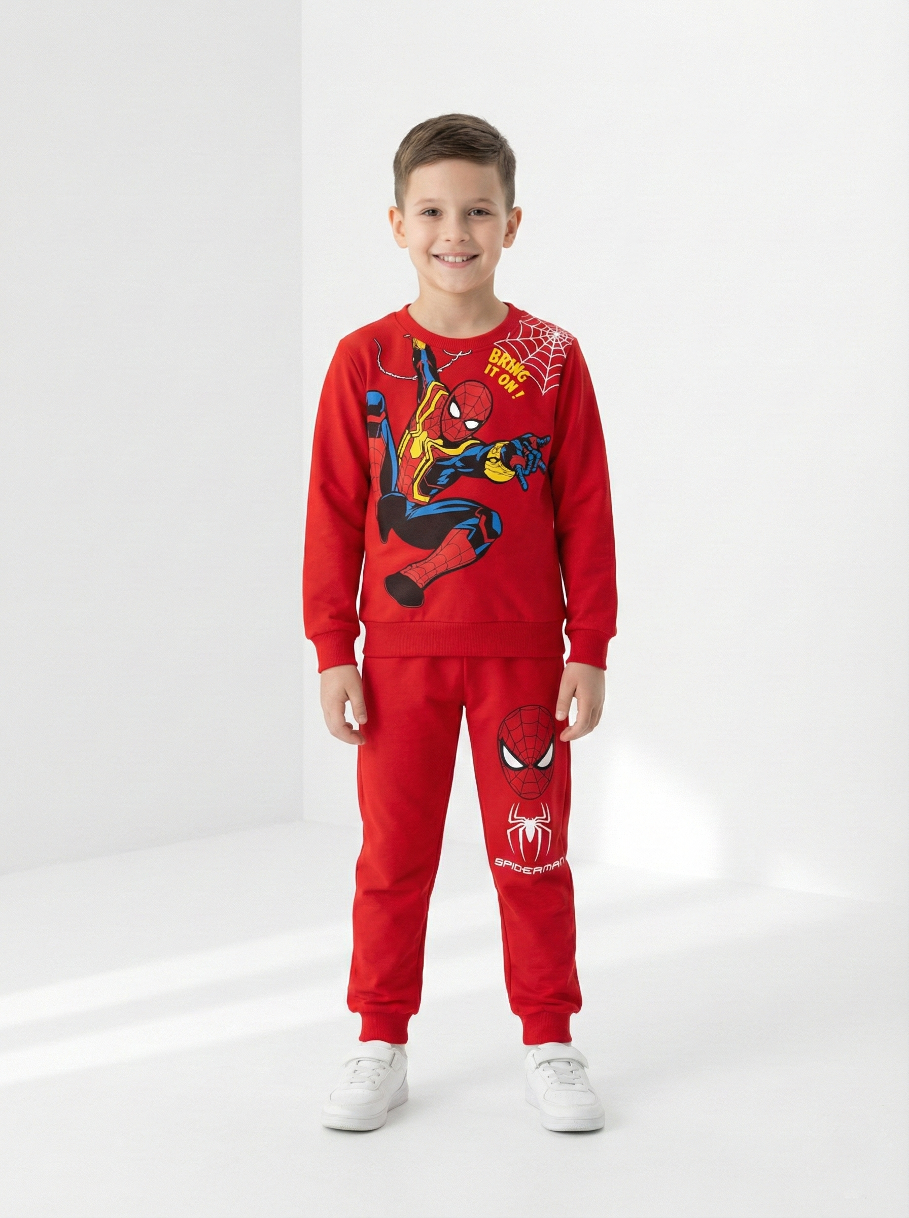 Kırmızı Spiderman Baskılı İçi Polarlı Erkek Çocuk Eşofman Takımı (2-6 Yaş)