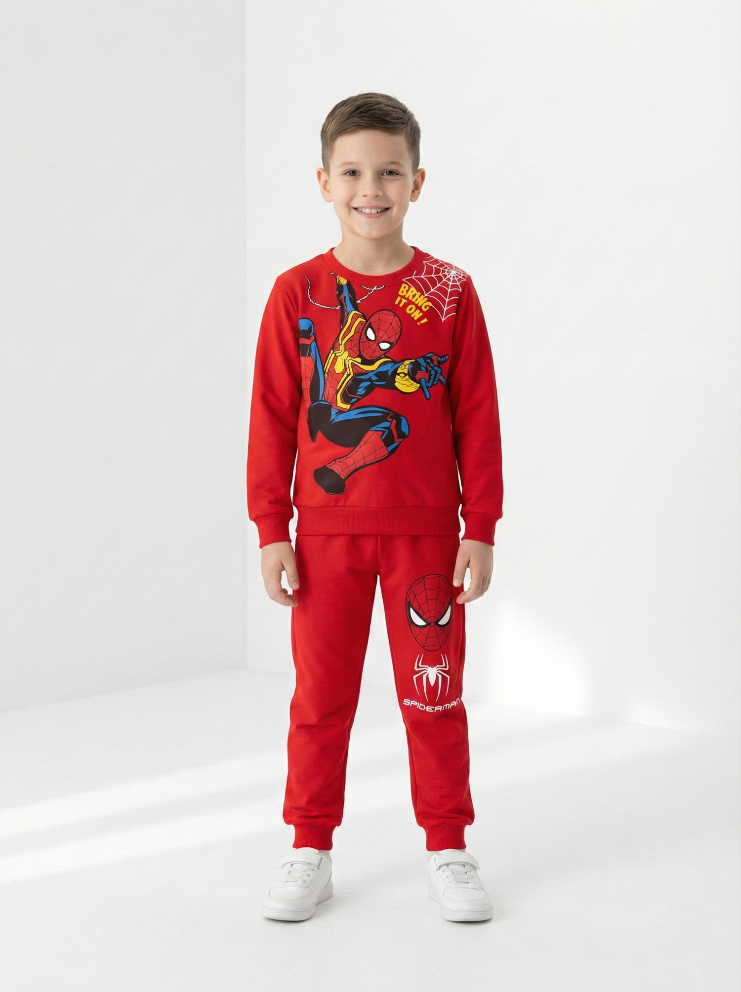 Kırmızı Spiderman Baskılı İçi Polarlı Erkek Çocuk Eşofman Takımı (2-6 Yaş)