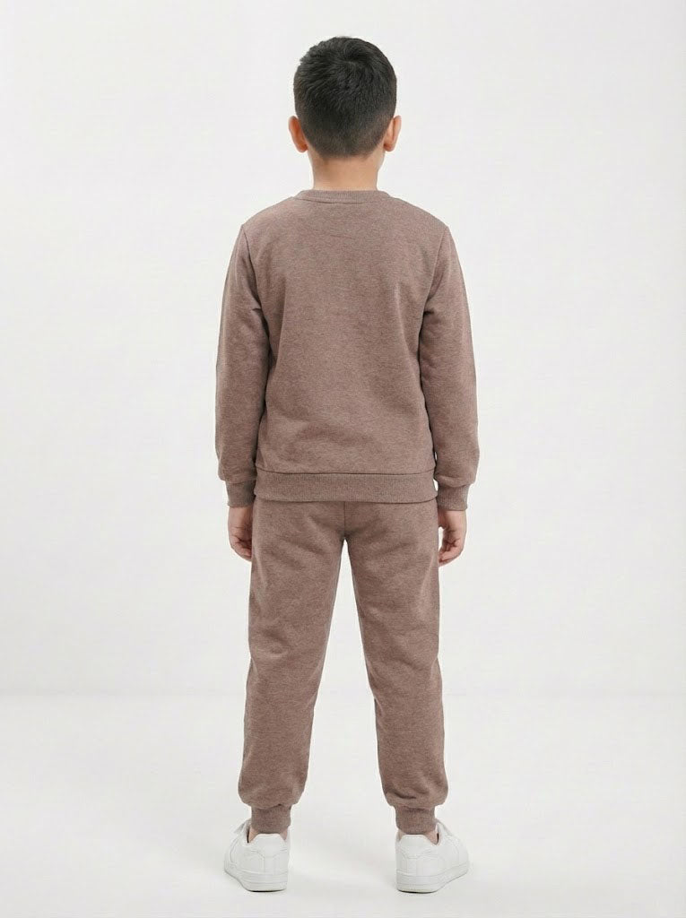 Bej Melanj Kaykaycı Dinozor Baskılı İçi Polarlı Erkek Çocuk Eşofman Takımı (2-10 Yaş)