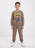 Bej Melanj Kaykaycı Dinozor Baskılı İçi Polarlı Erkek Çocuk Eşofman Takımı (2-10 Yaş)