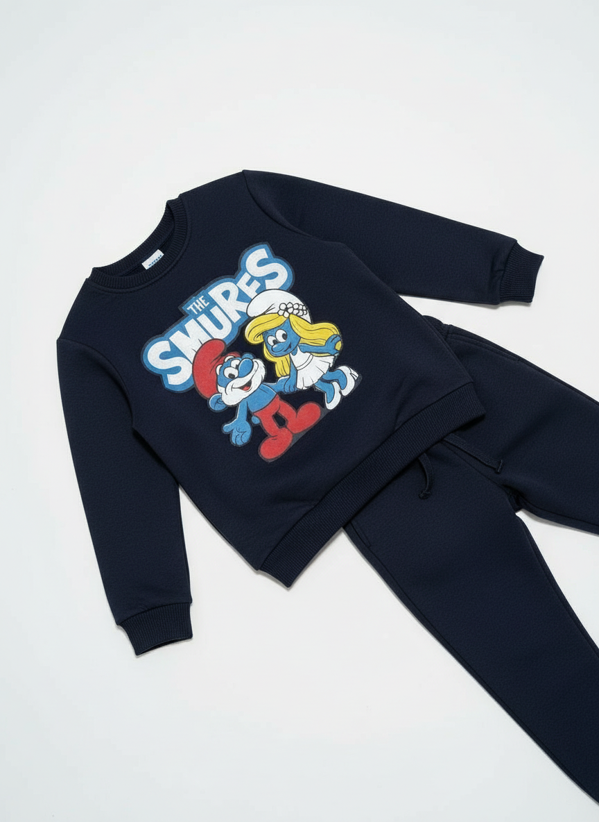 Erkek Çocuk Lacivert Şirinler Baskılı Eşofman Takımı – 3-11 Yaş