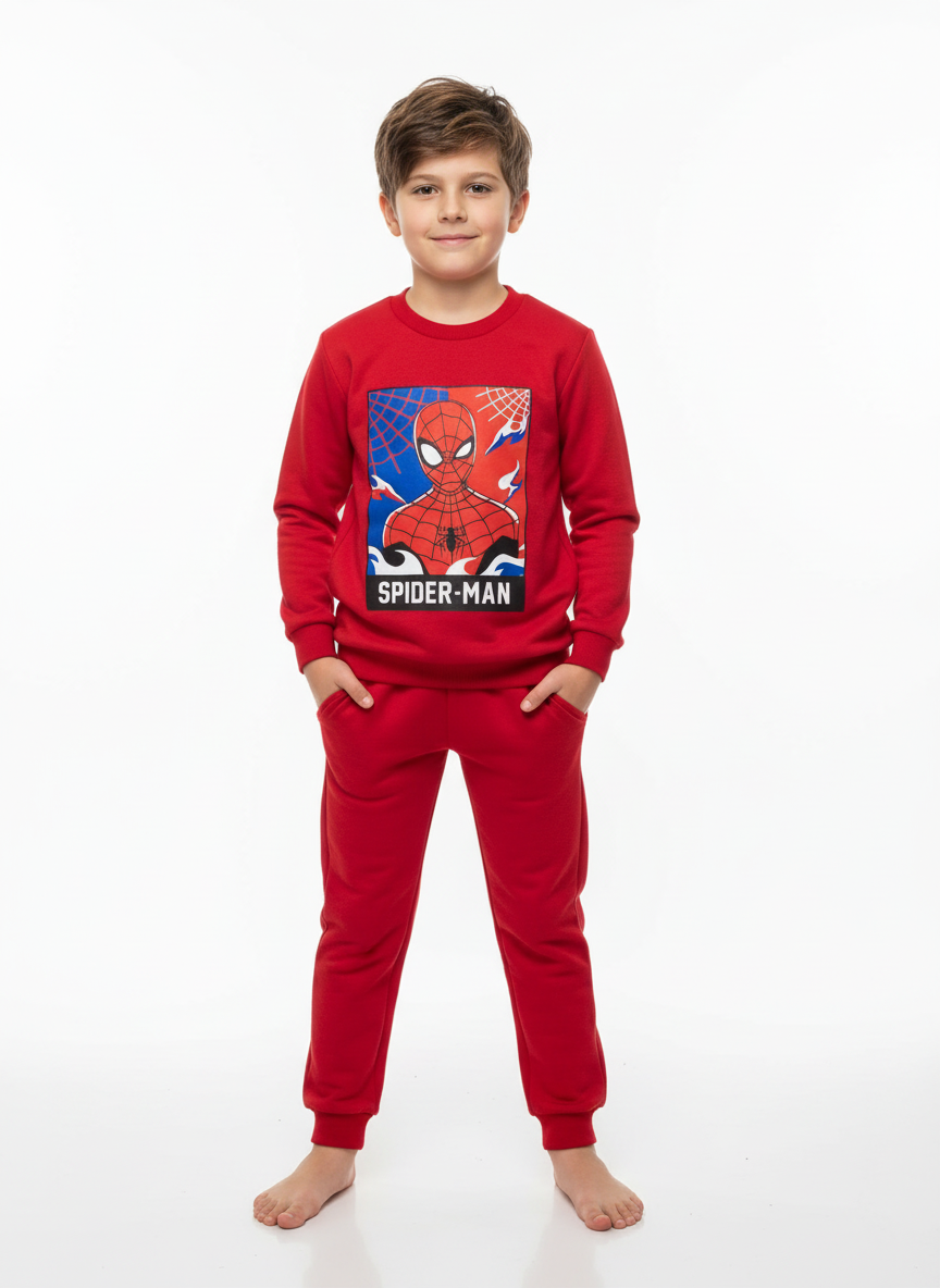 Erkek Çocuk Kırmızı Örümcek Adam Baskılı Sweatshirt Eşofman Takımı (3–11 Yaş)