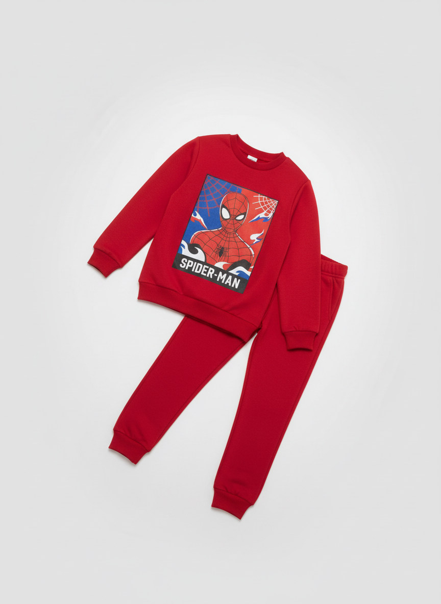 Erkek Çocuk Kırmızı Örümcek Adam Baskılı Sweatshirt Eşofman Takımı (3–11 Yaş)