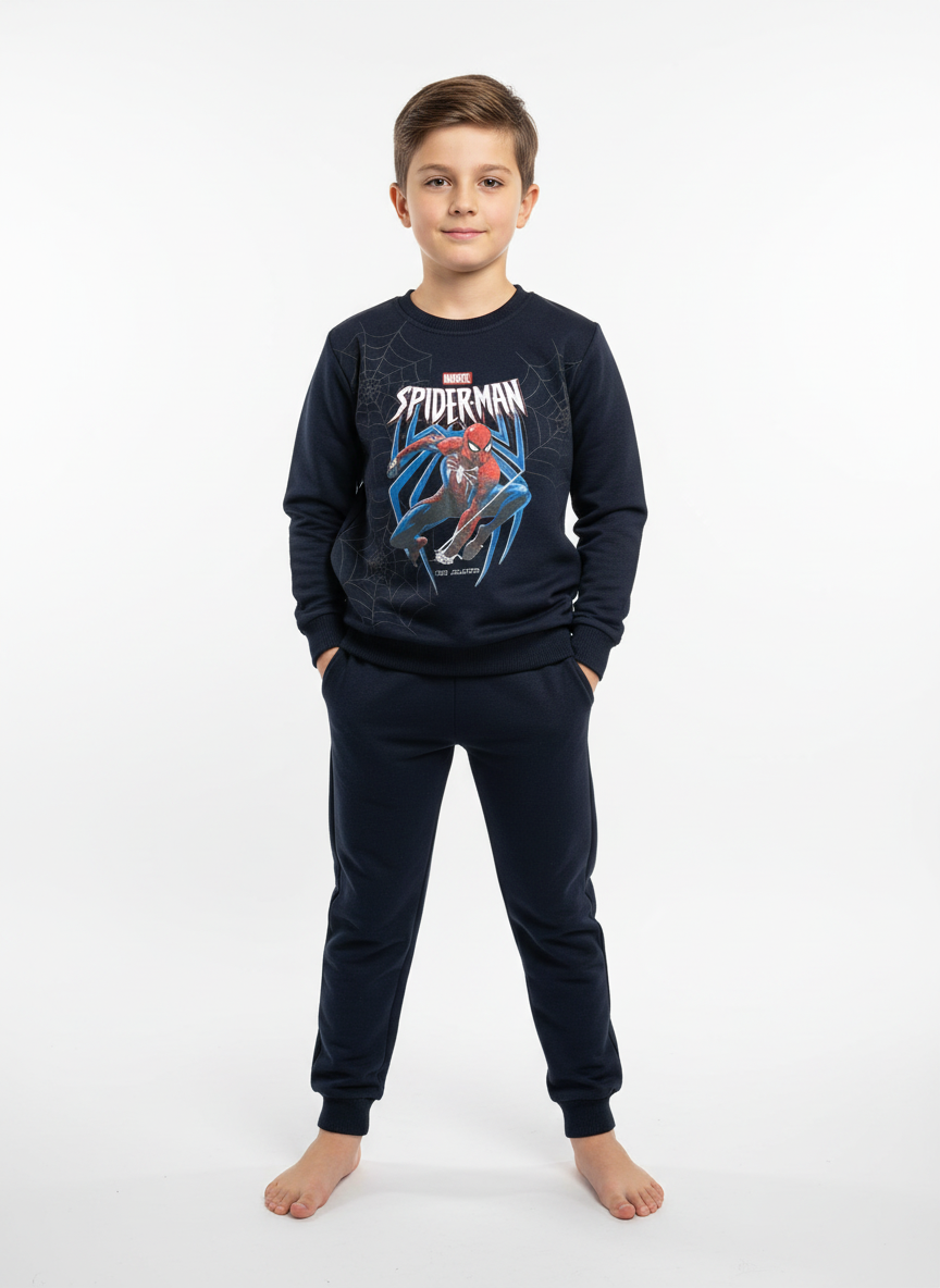 Erkek Çocuk Lacivert Örümcek Temalı Eşofman Takımı (3–11 Yaş)